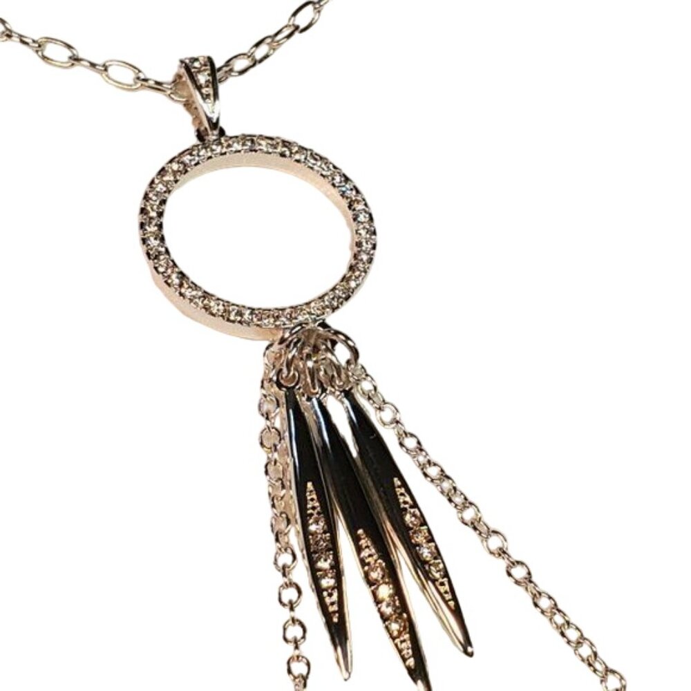BCBGeneration Layered Circle Silver Necklace w/ rhinestones, Lobster claw clasp - Picture 2 of 9